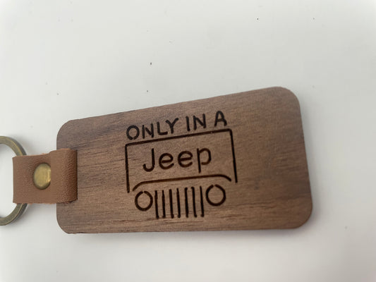 Keychain Laser Engraved Wood Jeep Lovers