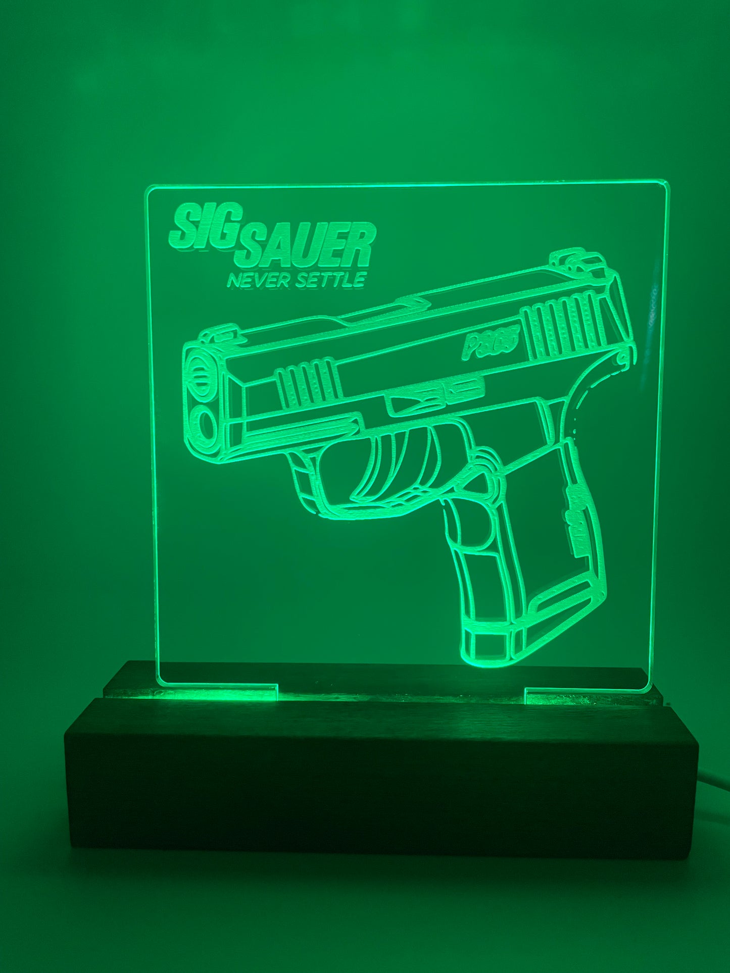 LED Acrylic Sign FireArms Lovers with Wood Base