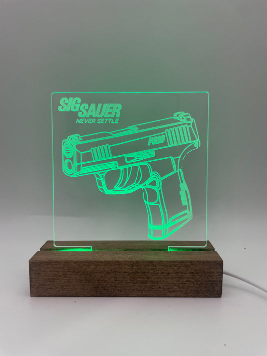 LED Acrylic Sign FireArms Lovers with Wood Base