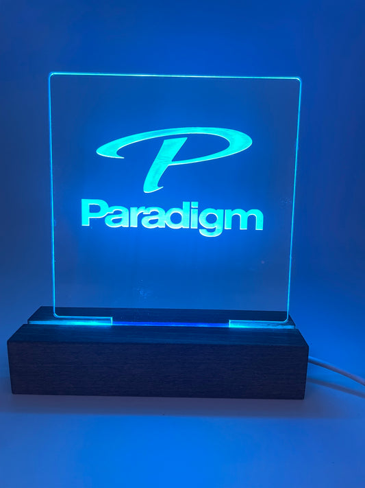 LED Music Acrylic Sign Wood Base Paradigm Lovers
