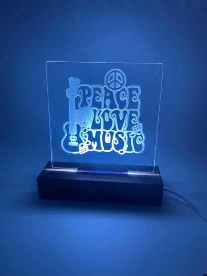 LED Acrylic Peace Love Music Sign