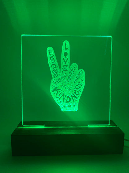LED Acrylic Sign Peace Love Kindness Peace Sign