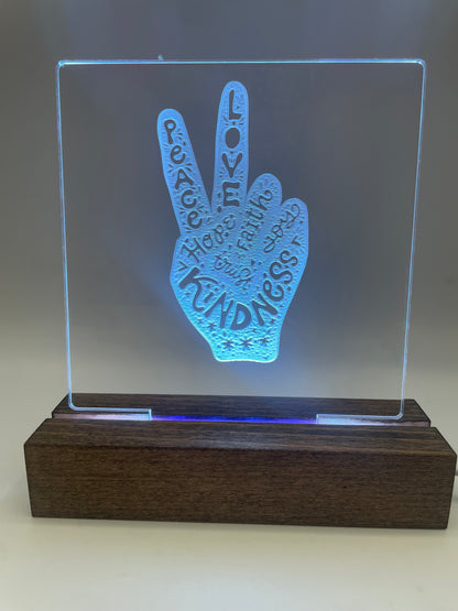 LED Acrylic Sign Peace Love Kindness Peace Sign