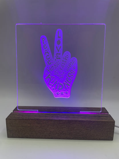 LED Acrylic Sign Peace Love Kindness Peace Sign