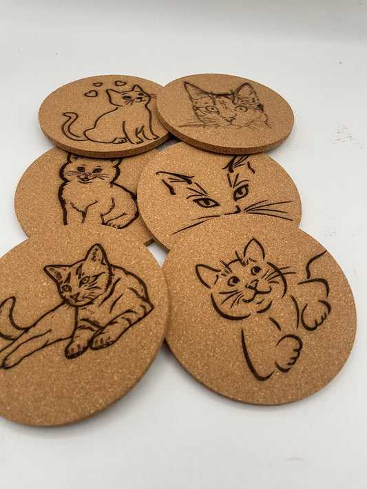 Cat Cork Coaster 6 Pack