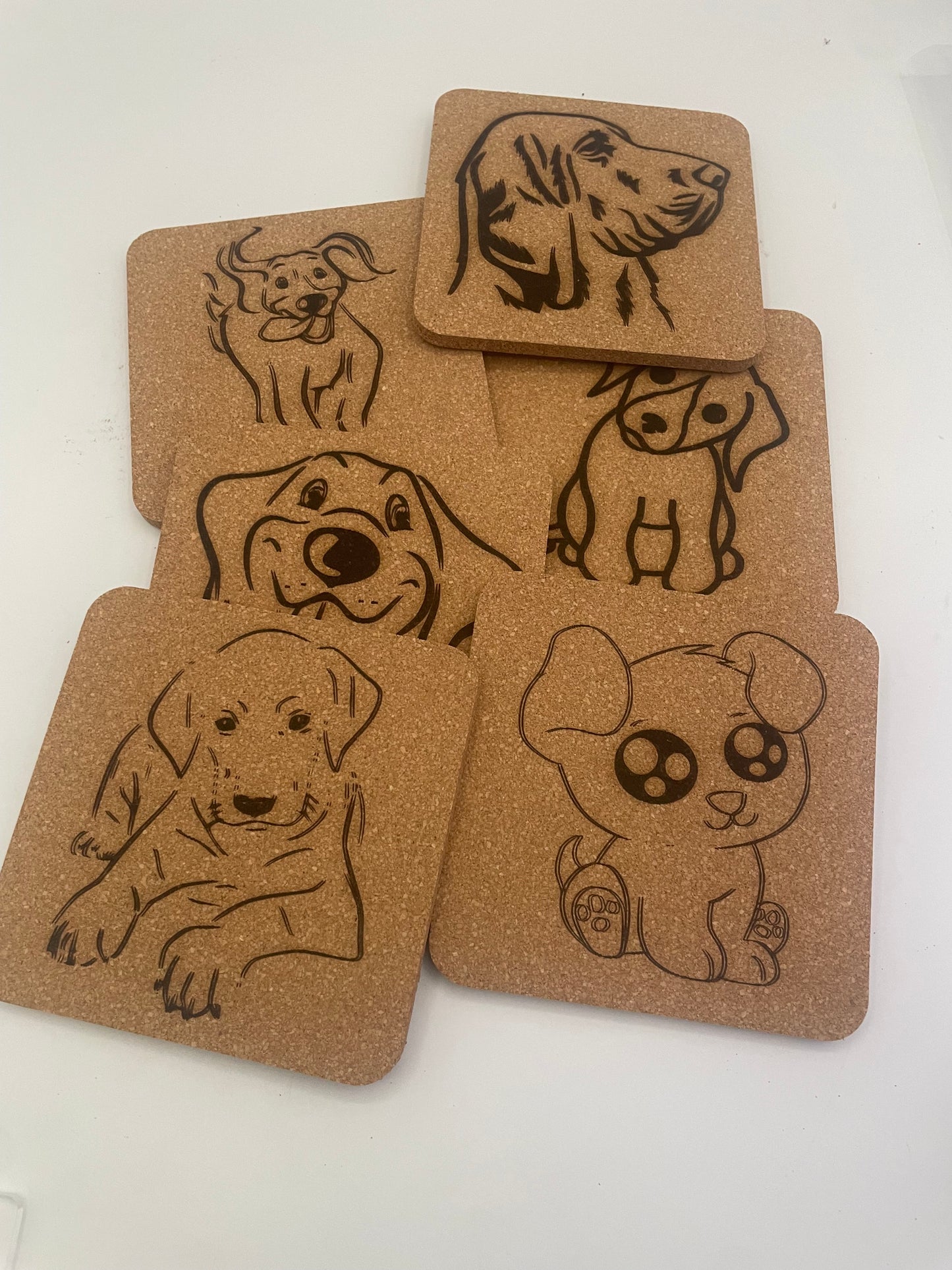 6 Pack Dog and Puppy Cork Coasters