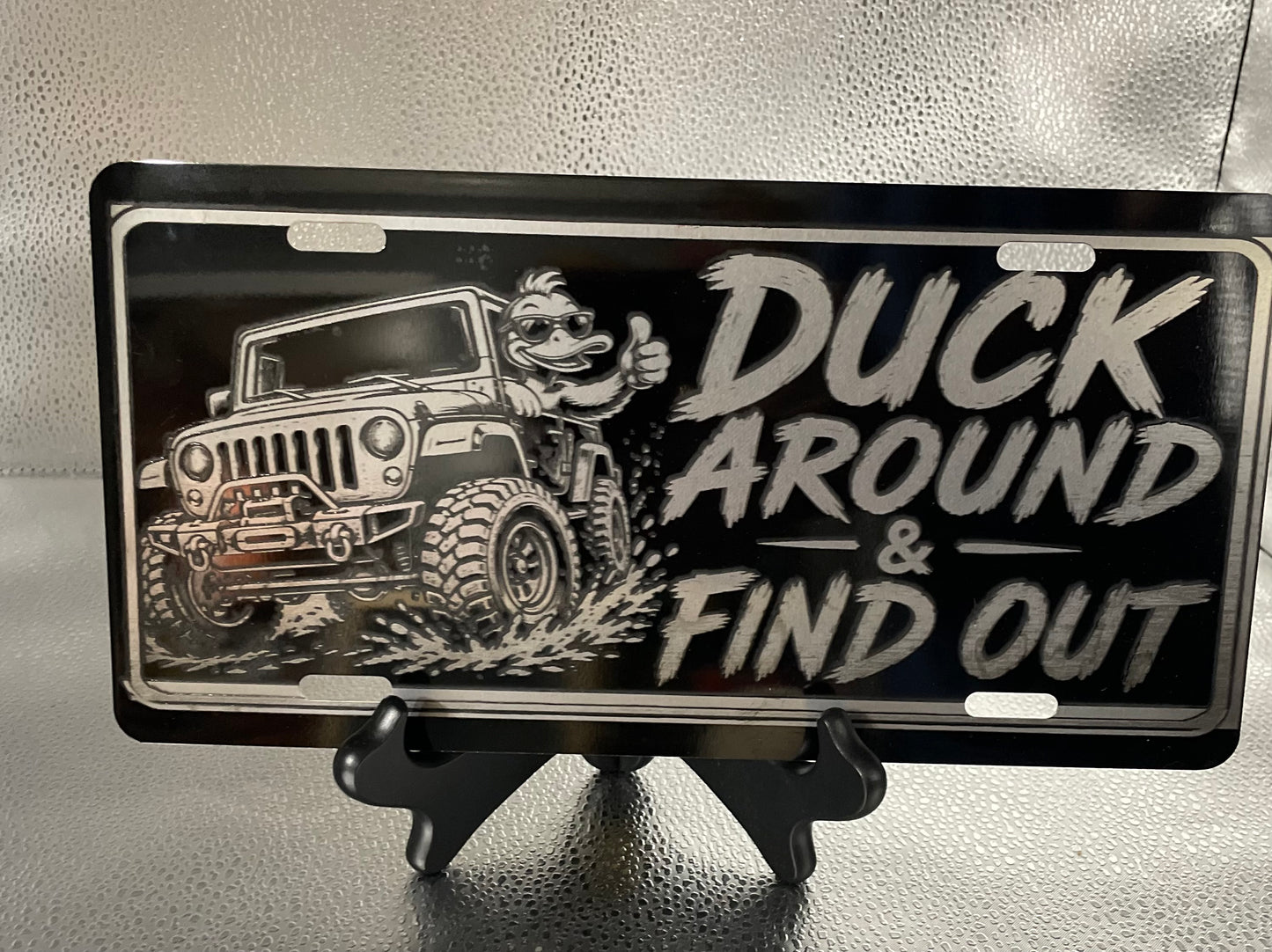Black Car Tag Duck Around and Find Out Jeep Lovers
