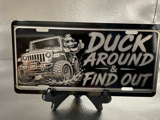 Black Car Tag Duck Around and Find Out Jeep Lovers