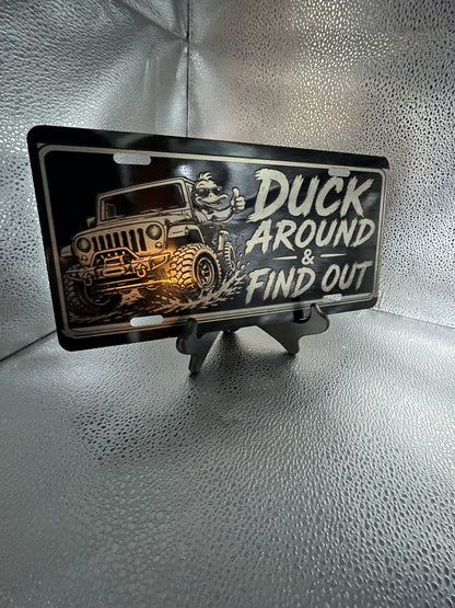 Black Car Tag Duck Around and Find Out Jeep Lovers