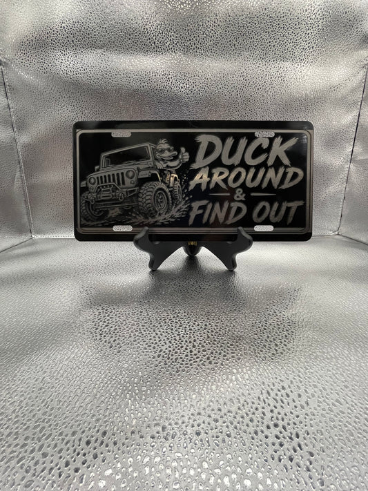 Black Car Tag Duck Around and Find Out Jeep Lovers