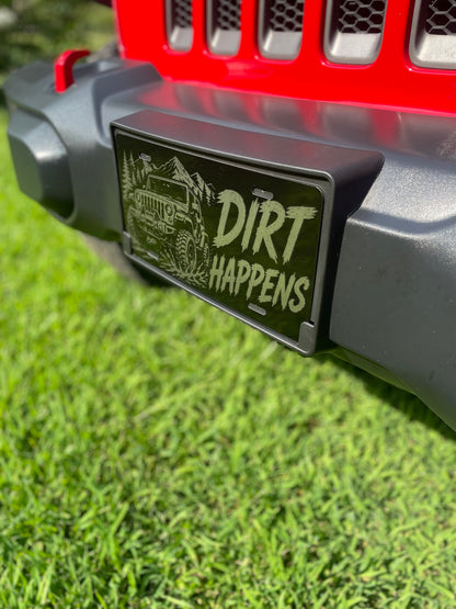 Gloss Black Aluminum Car Tag Laser Engraved "Dirt Happens"