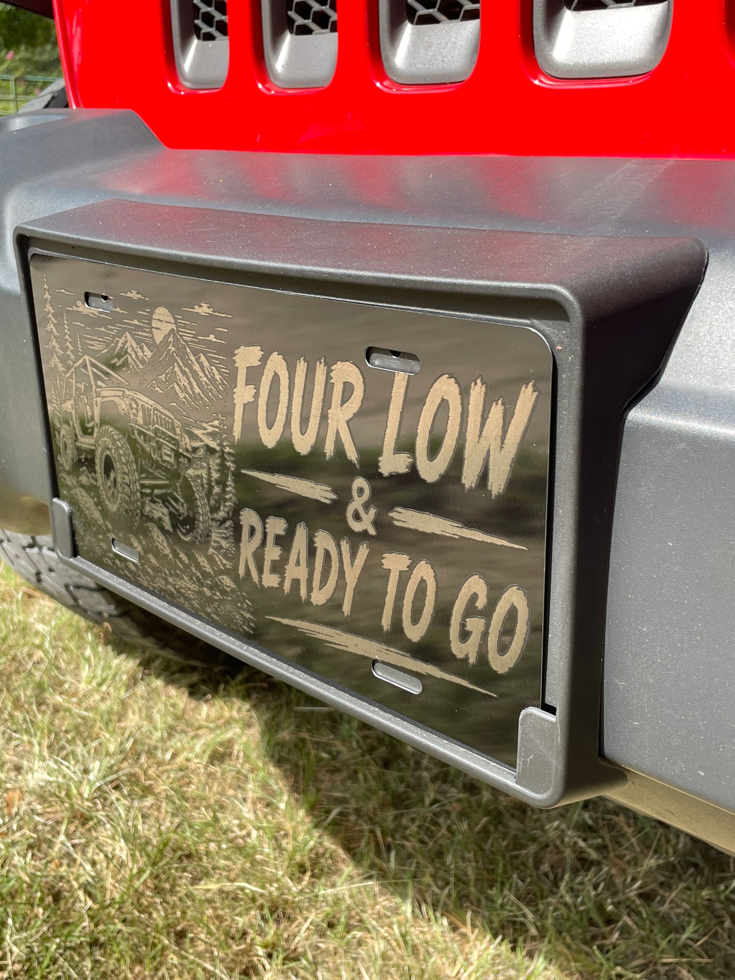 Black License Plate Four Low & Ready To Go Car Tag