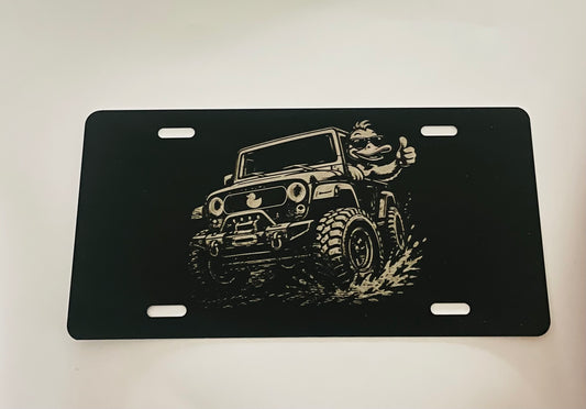 Gloss Black Aluminum Car Tag Laser Engraved Duck Thumbs Up