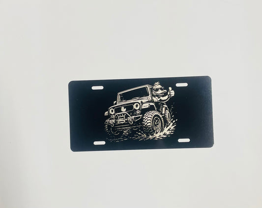 Gloss Black Aluminum Car Tag Laser Engraved Duck Thumbs Up