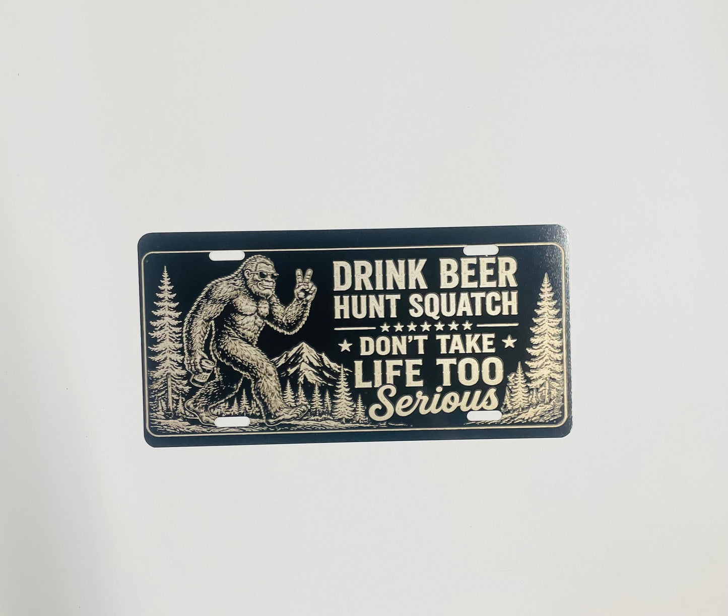 Gloss Black Aluminum Car Tag Laser Engraved Big Foot