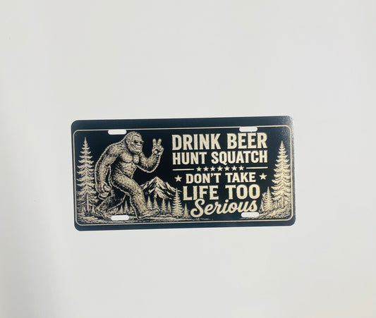 Gloss Black Aluminum Car Tag Laser Engraved Big Foot