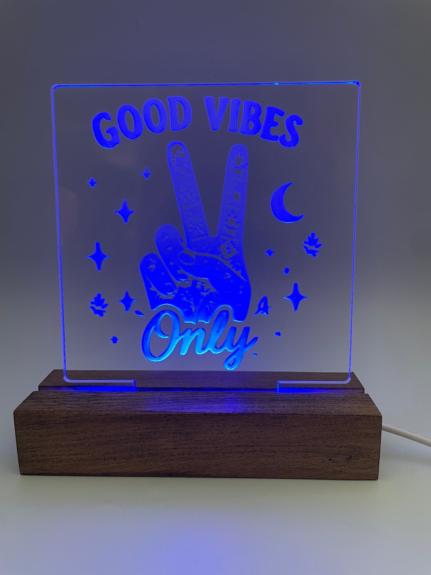 LED Acrylic Good Vibes Only Peace Sign