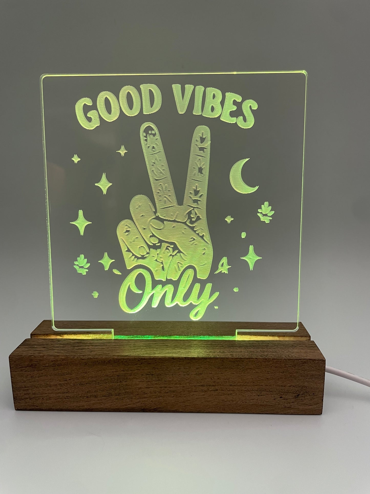 LED Acrylic Good Vibes Only Peace Sign