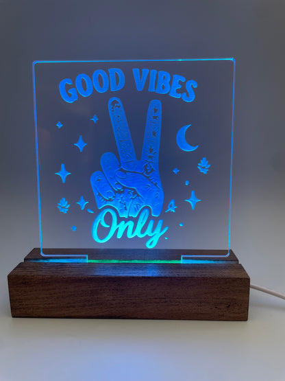 LED Acrylic Good Vibes Only Peace Sign