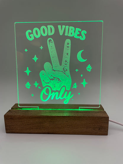 LED Acrylic Good Vibes Only Peace Sign