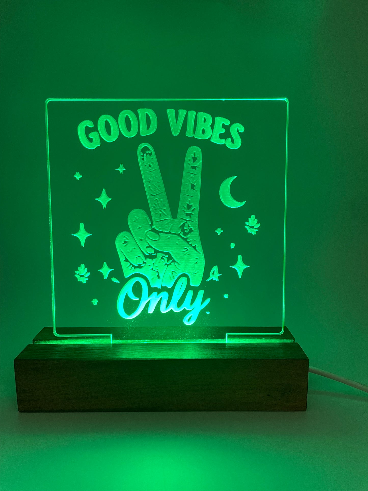 LED Acrylic Good Vibes Only Peace Sign