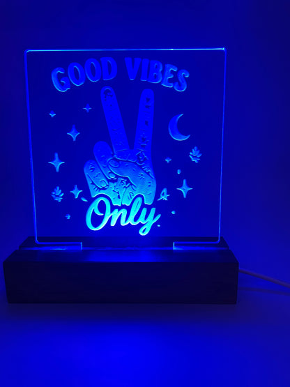 LED Acrylic Good Vibes Only Peace Sign