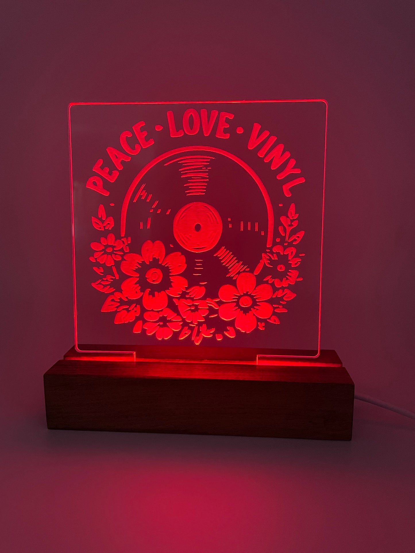 LED Acrylic Peace Love Vinyl Music Sign