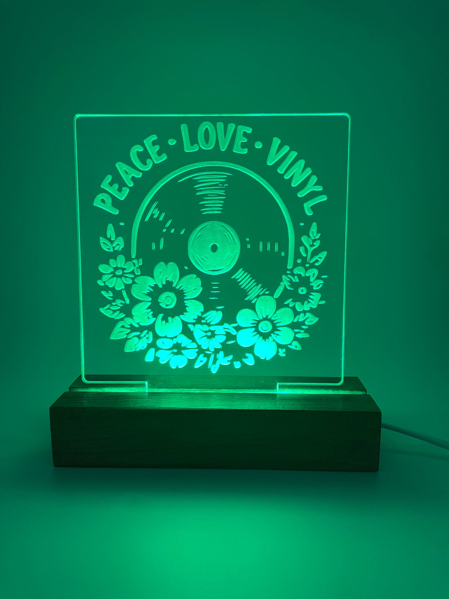 LED Acrylic Peace Love Vinyl Music Sign