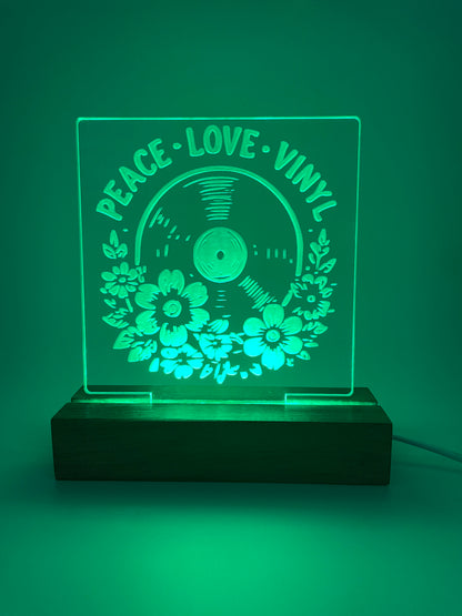 LED Acrylic Peace Love Vinyl Music Sign