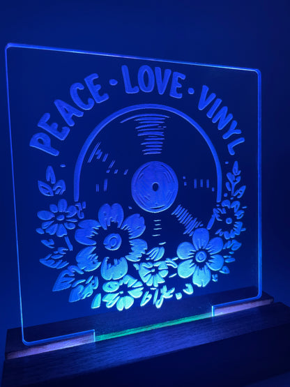 LED Acrylic Peace Love Vinyl Music Sign