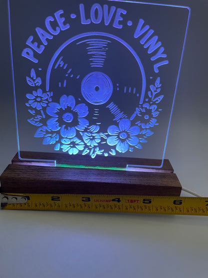 LED Acrylic Peace Love Vinyl Music Sign