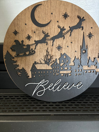 Christmas Sign - Believe Santa's Sleigh