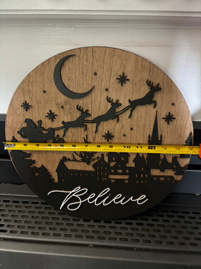 Christmas Sign - Believe Santa's Sleigh