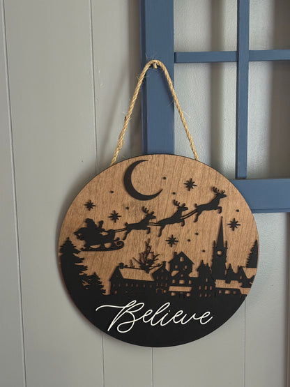 Christmas Sign - Believe Santa's Sleigh