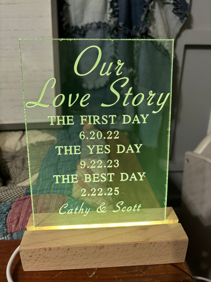 Personalized Wedding Sign-Tell Your Love Story 5" x 7" acrylic