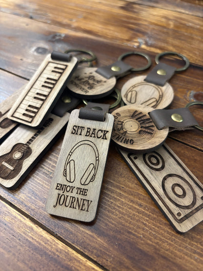 Piano Keyboard Wood Keychain